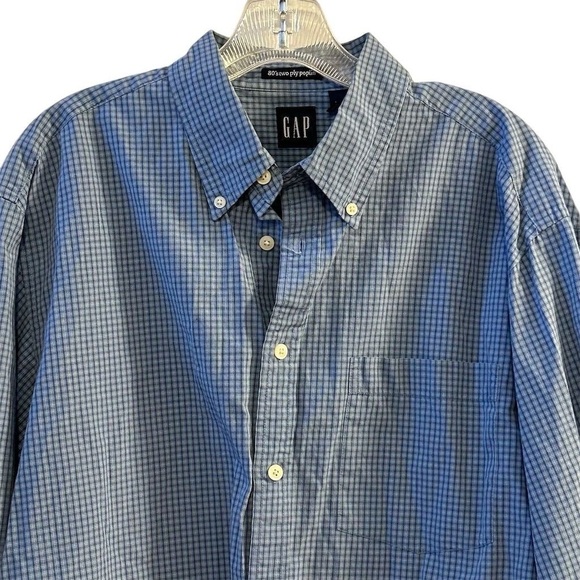 Gap Men's Large Blue Check Button-Down Shirt Long Sleeve Casual - Picture 2 of 8